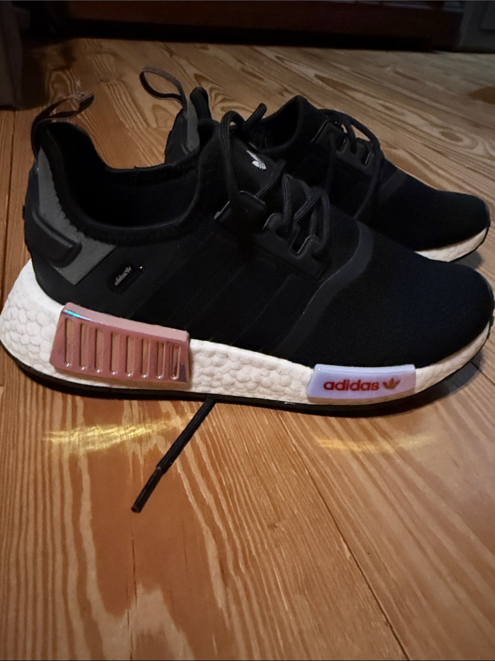 adidas Black Knit Sneakers with Pink and White Accents